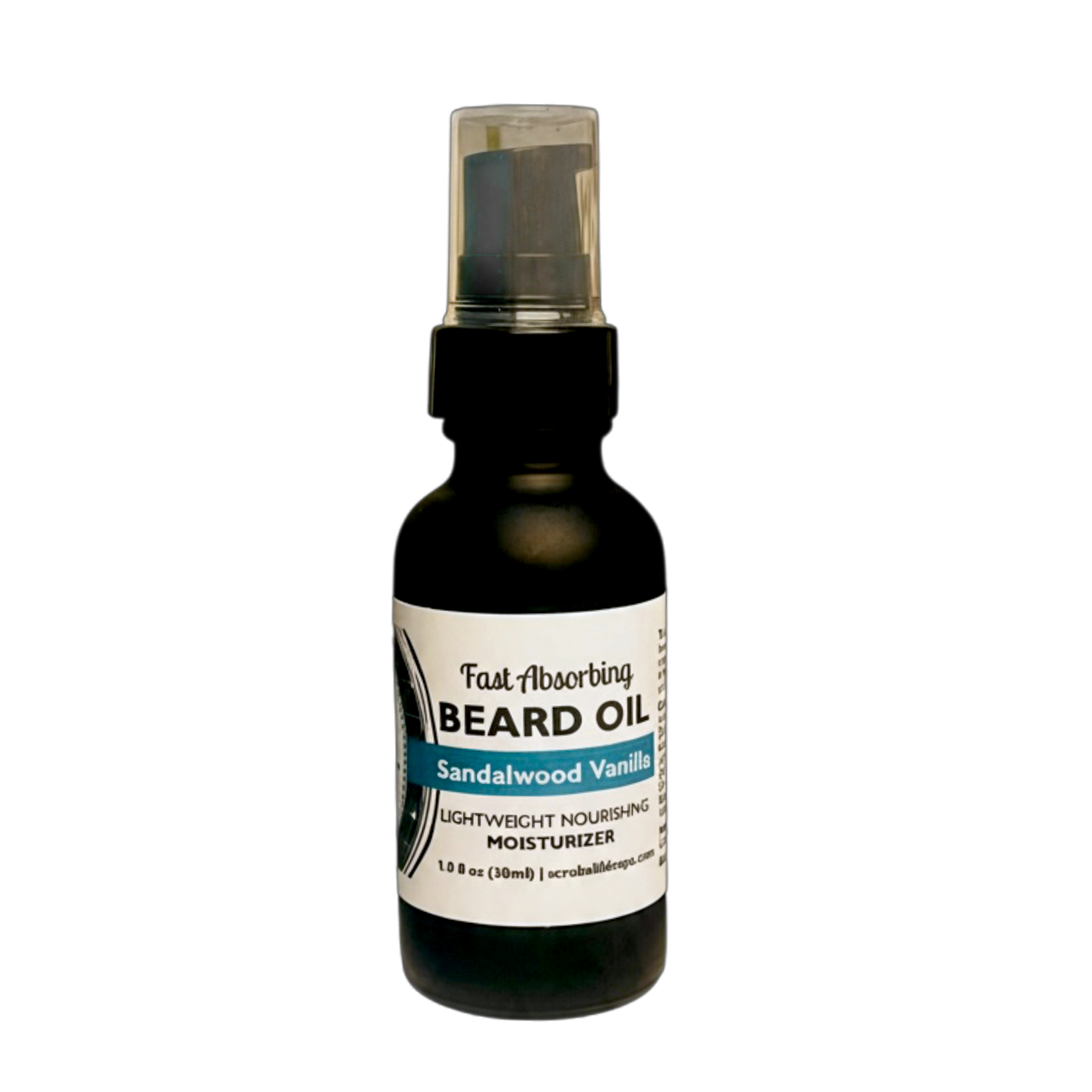 Sandalwood Vanilla Beard Oil, 1 fl oz (30 ml), black pump bottle